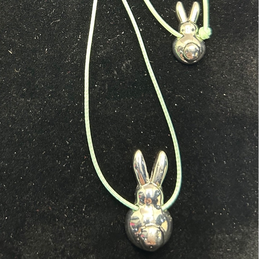 Bunny Rabbit Silver Tone Pendant Bracelet Set Easter Spring‎ Whimsical Dainty